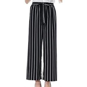 Women Wide Leg Pants XL Striped Black Stretch Trousers Boho Festival Casual